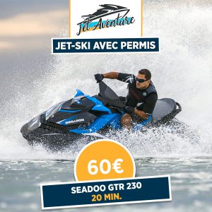 Le coût d'un SEADOO GTR 230 est de 60€ pour une durée de 20 minutes. Ce jet-ski nécessite le permis.